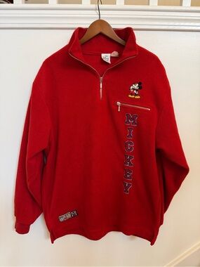 Vintage Disney Store Mickey Mouse Fleece Quarter Zip L Red